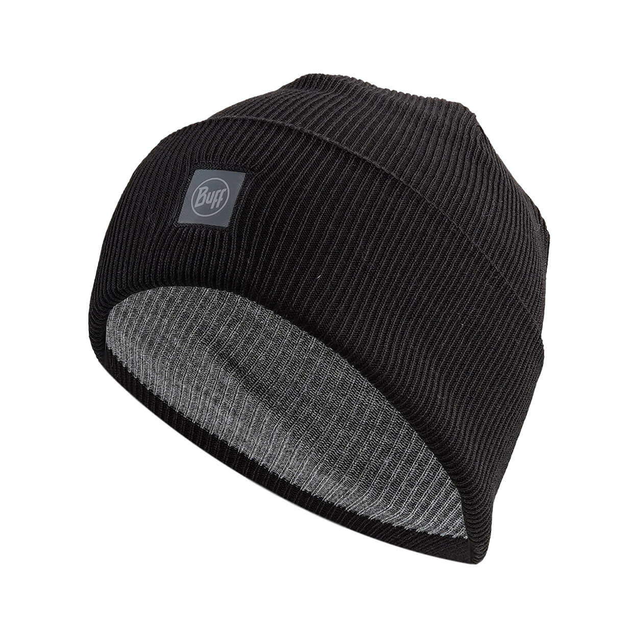 Buff Crossknit Beanie Solid Black